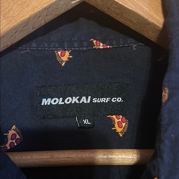 Molokai Surf Co NEW Men's Size XL Dark Blue Pizza Print Button Down Shirt - Picture 2 of 8